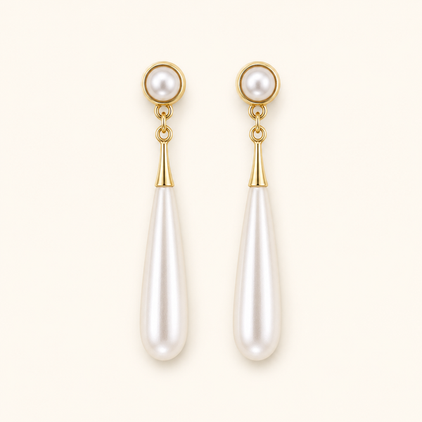 Arhel gold teardrop faux pearl earrings product-only view