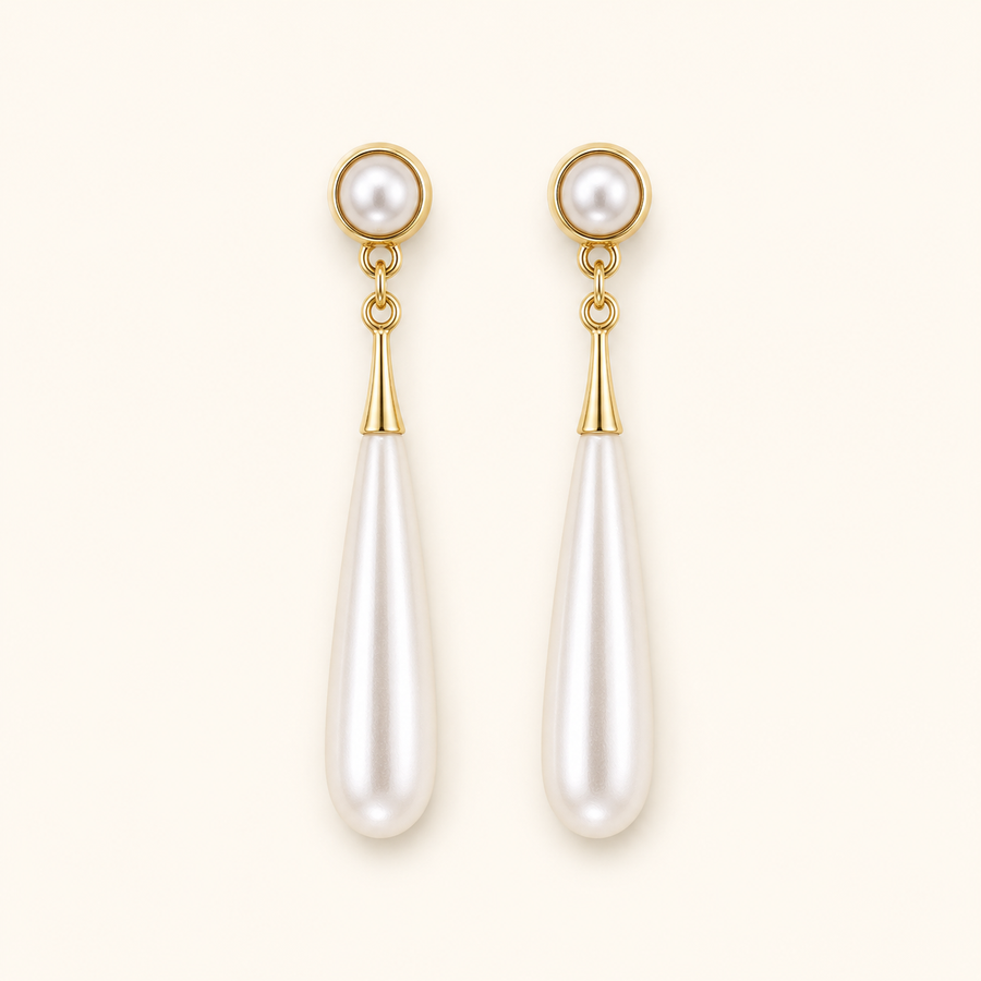 Arhel gold teardrop faux pearl earrings product-only view