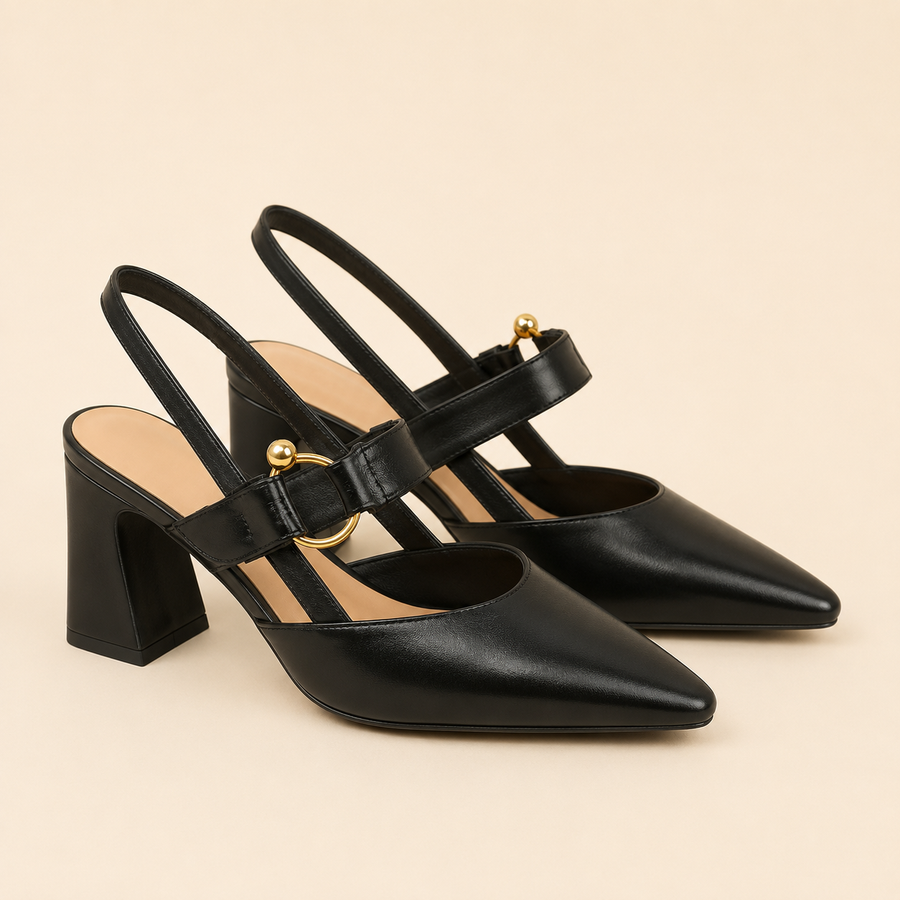 Black buckle slingback pumps product-only view