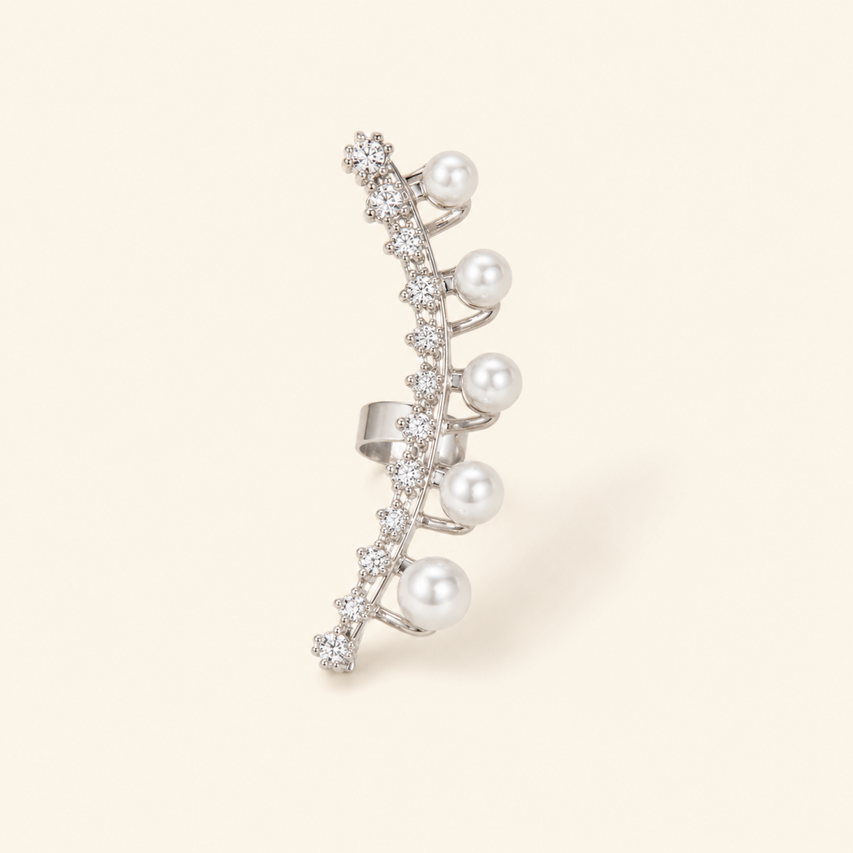 Silver pearl crystal ear cuff product-only view