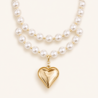 Isla pearl layered heart necklace product-only view