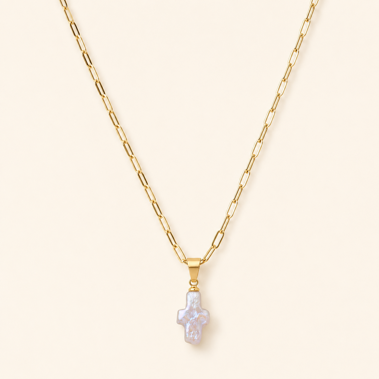 Kate pearl cross pendant necklace product-only view