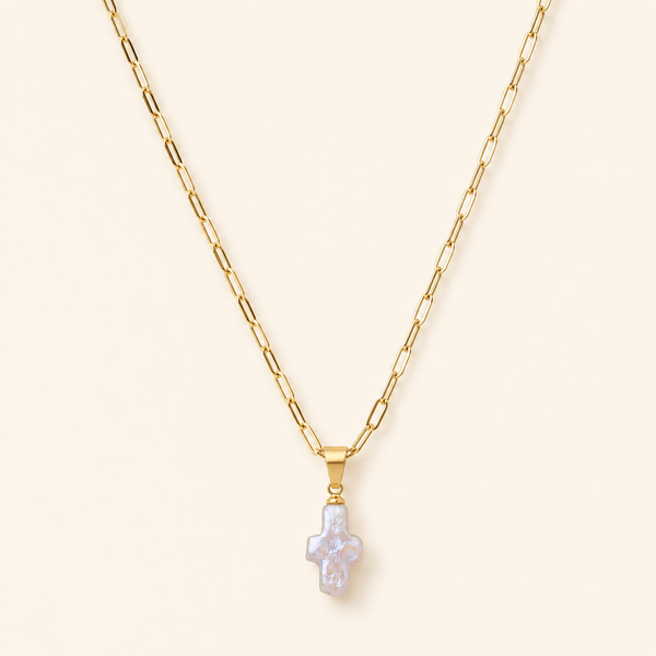 Kate pearl cross pendant necklace product-only view