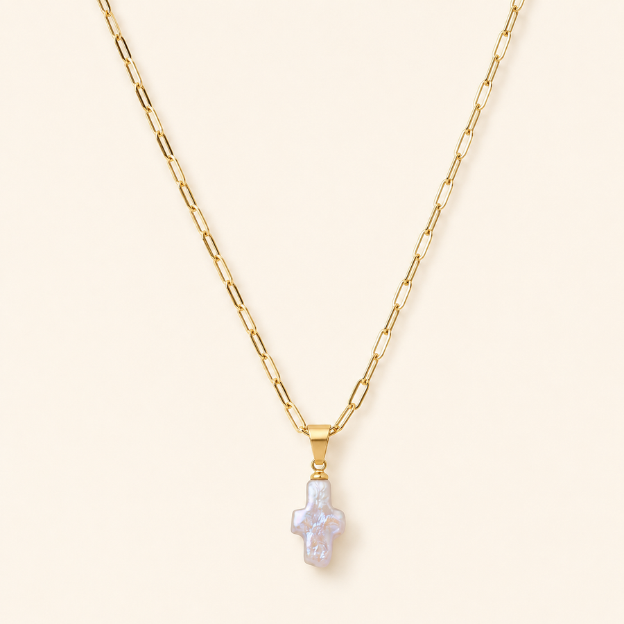 Kate pearl cross pendant necklace product-only view