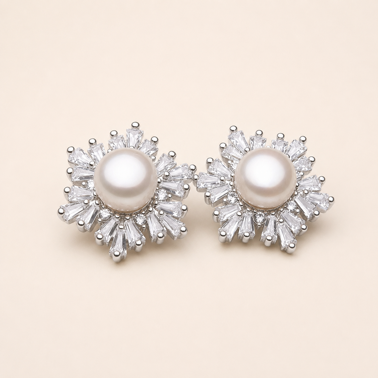 Pearl crystal floral earrings product-only view
