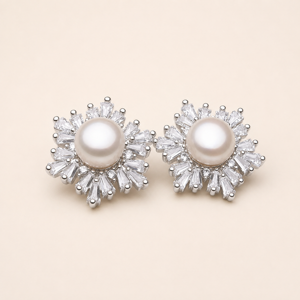 Pearl crystal floral earrings product-only view