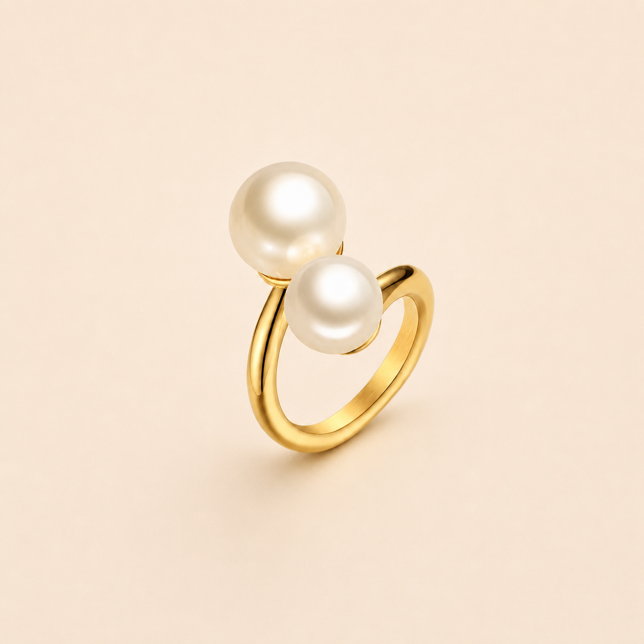 Bague Ouverte Dorée à Perles — vue produit complète