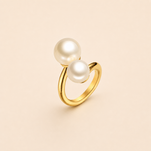 Bague Ouverte Dorée à Perles — vue produit complète