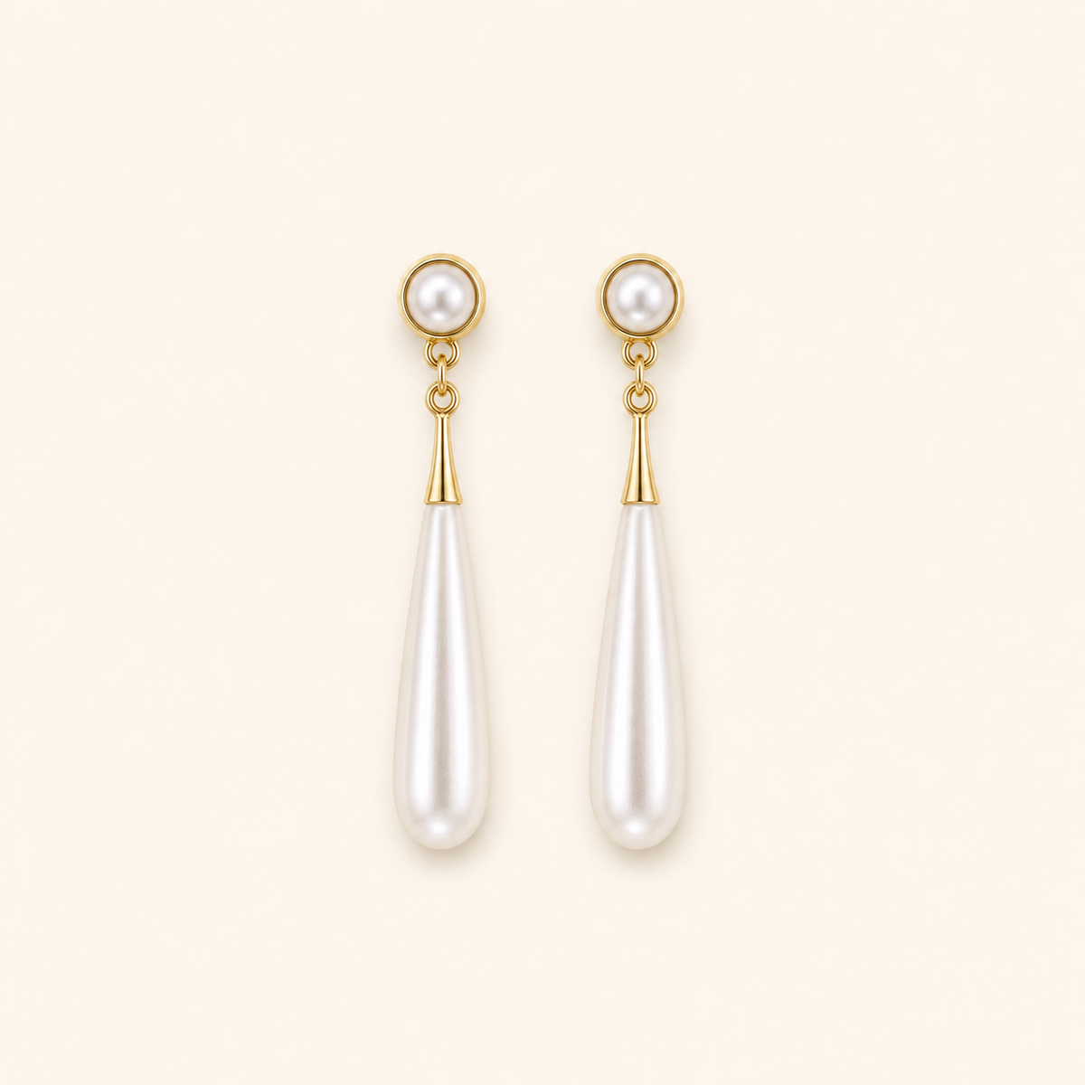 Boucles d’Oreilles Dorées à Perle Goutte — vue produit complète