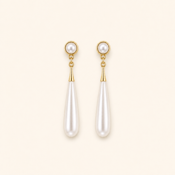 Boucles d’Oreilles Dorées à Perle Goutte — vue produit complète