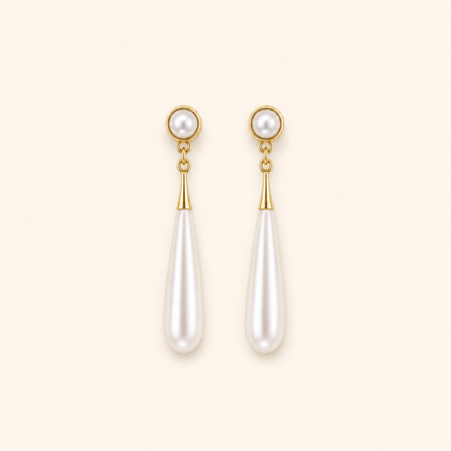 Boucles d’Oreilles Dorées à Perle Goutte — vue produit complète