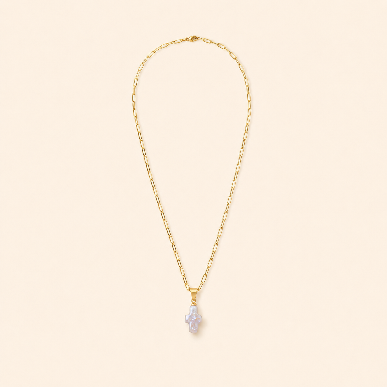 Collier Perlé à Pendentif Croix — vue produit complète
