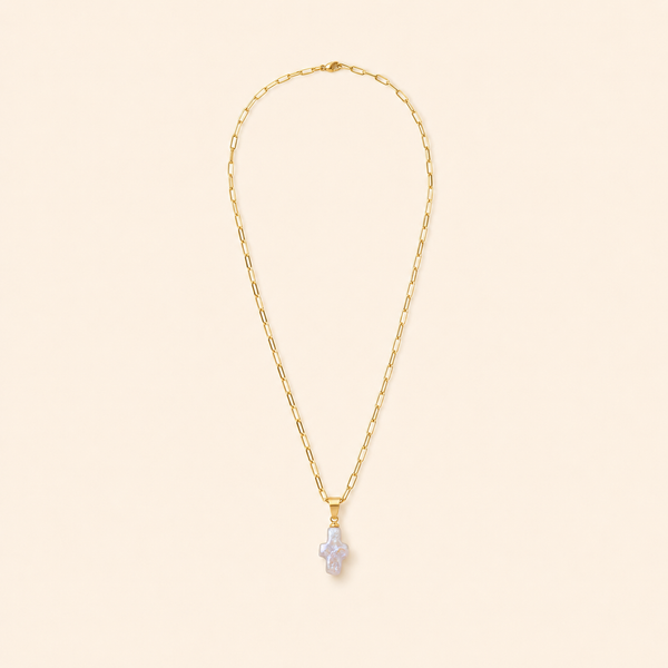 Collier Perlé à Pendentif Croix — vue produit complète