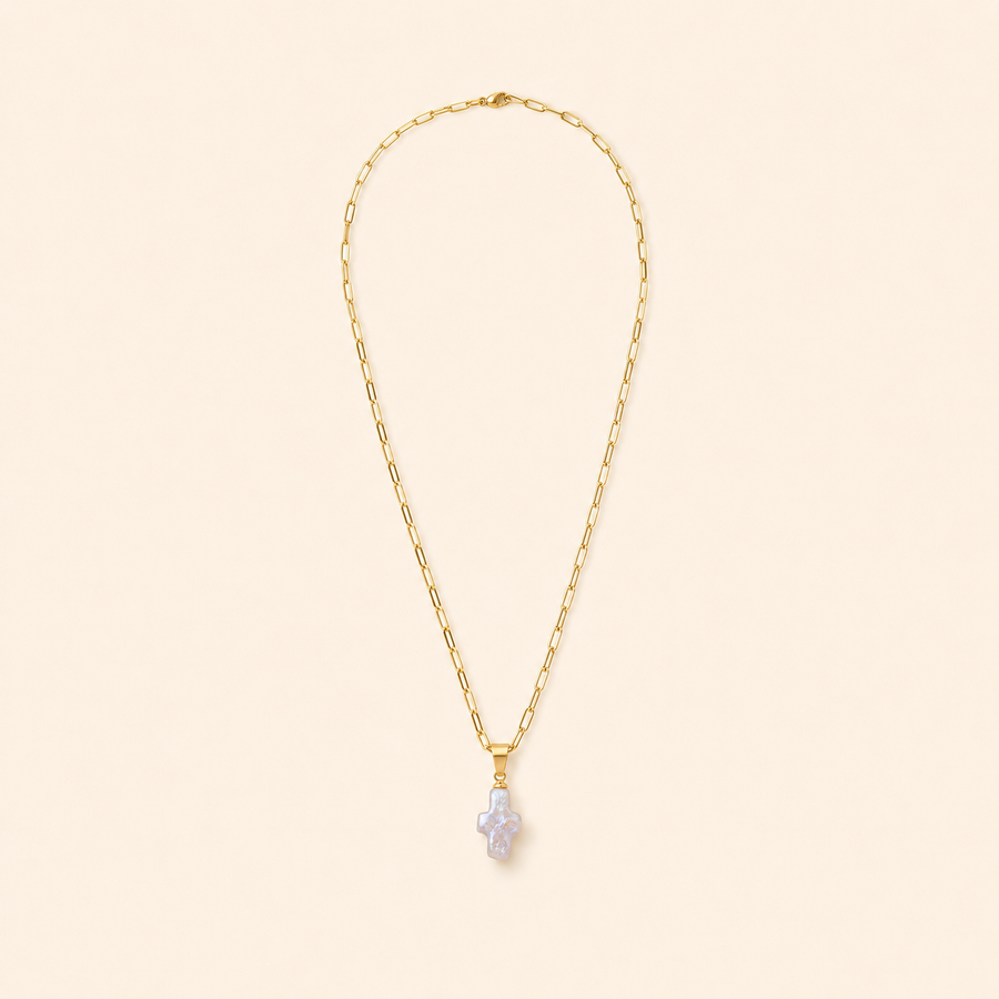 Collier Perlé à Pendentif Croix — vue produit complète