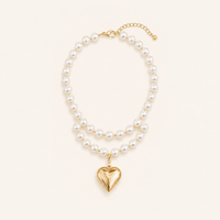 Collier Superposé Perles et Pendentif Cœur — vue produit complète