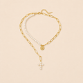 Collier Superposé Croix et Perles