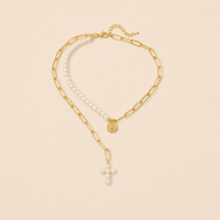 Collier Superposé Croix et Perles — vue produit complète