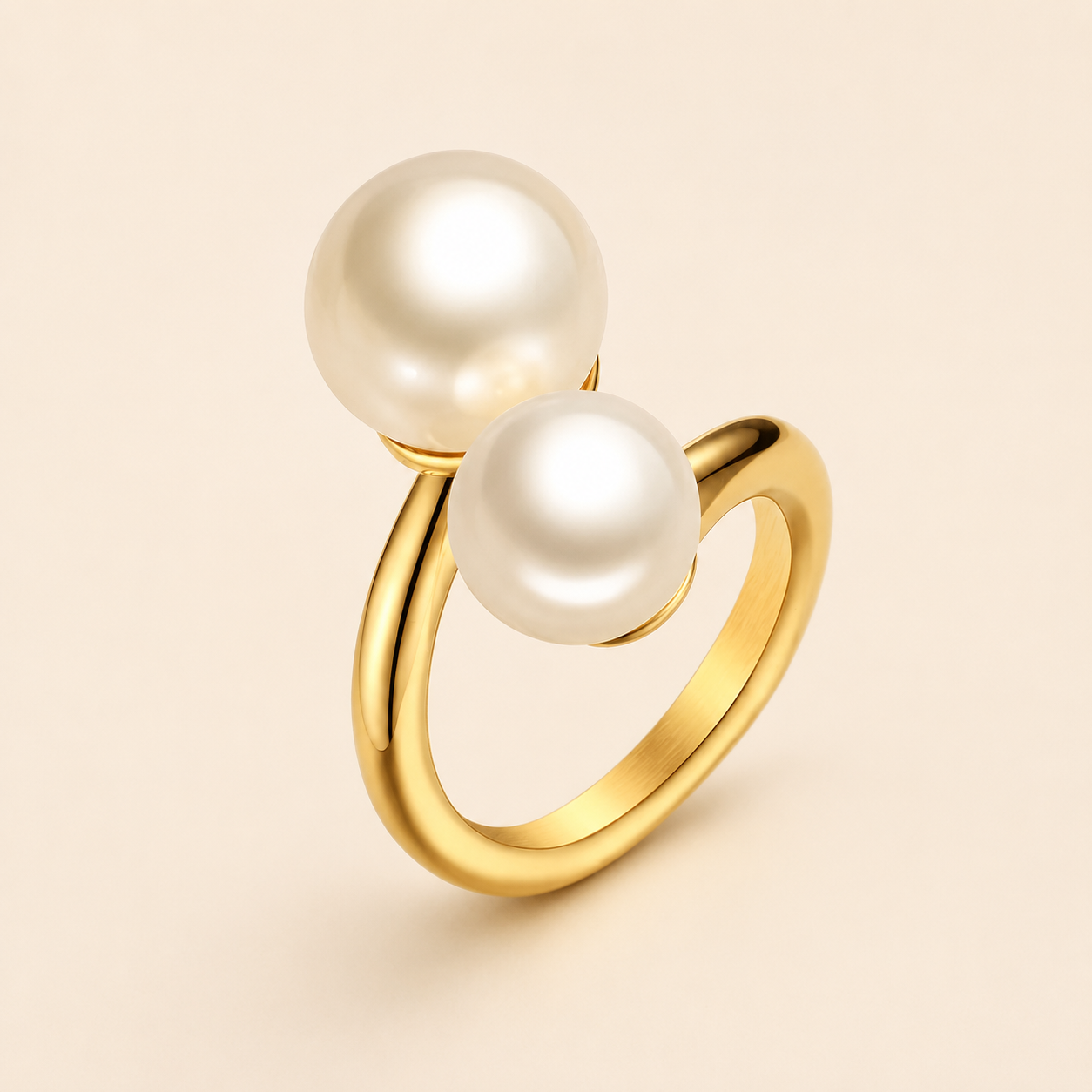 Gold-tone double pearl ring product-only view