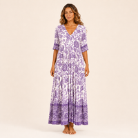 Robe Longue Florale à Col V – Violet