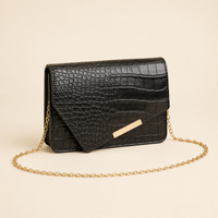 Petit sac épaule noir embossé croco