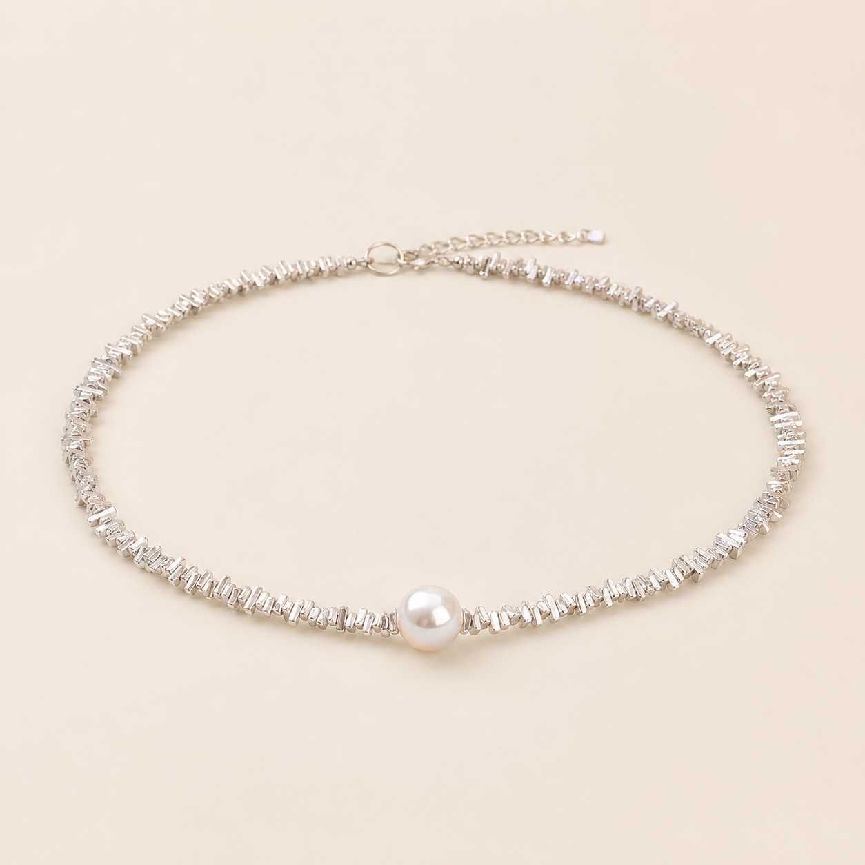 Silver-tone pearl choker product-only view
